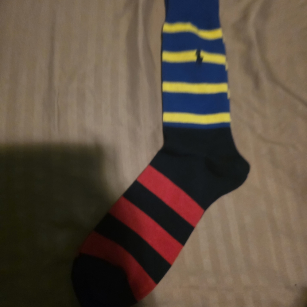 NWOT Polo Ralph Lauren Striped Blue, Yellow, Red, and Black Men's Sock - Picture 4 of 7
